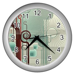 Green Red And White Line Digital Abstract Art Wall Clock (silver) by Bedest