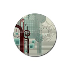 Green Red And White Line Digital Abstract Art Rubber Coaster (round) by Bedest