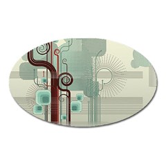 Green Red And White Line Digital Abstract Art Oval Magnet by Bedest