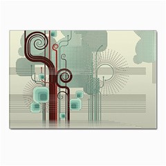 Green Red And White Line Digital Abstract Art Postcard 4 x 6  (pkg Of 10)