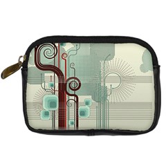 Green Red And White Line Digital Abstract Art Digital Camera Leather Case by Bedest