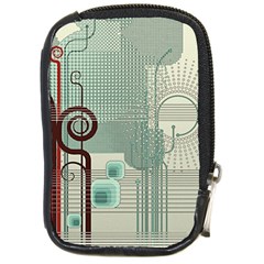 Green Red And White Line Digital Abstract Art Compact Camera Leather Case by Bedest