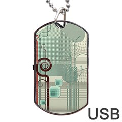 Green Red And White Line Digital Abstract Art Dog Tag Usb Flash (two Sides) by Bedest