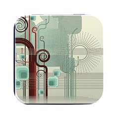 Green Red And White Line Digital Abstract Art Square Metal Box (black) by Bedest