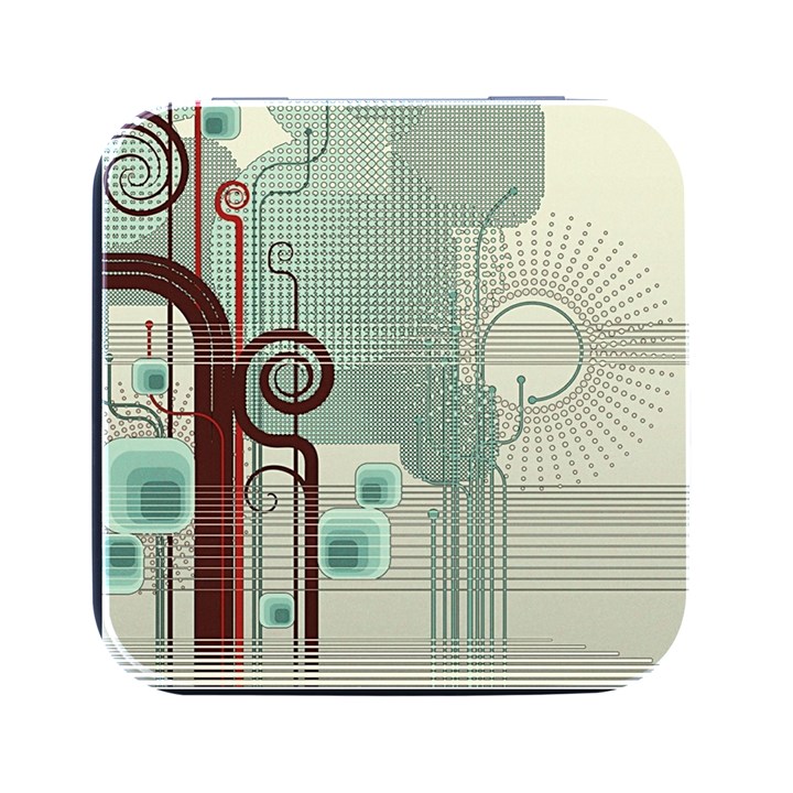 Green Red And White Line Digital Abstract Art Square Metal Box (Black)