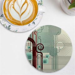 Green Red And White Line Digital Abstract Art Uv Print Round Tile Coaster by Bedest