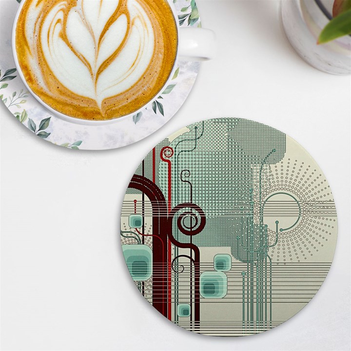 Green Red And White Line Digital Abstract Art UV Print Round Tile Coaster