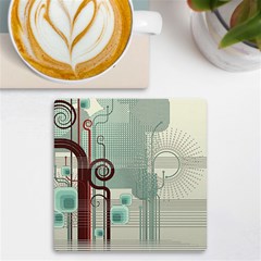 Green Red And White Line Digital Abstract Art Uv Print Square Tile Coaster  by Bedest