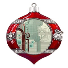 Green Red And White Line Digital Abstract Art Metal Snowflake And Bell Red Ornament