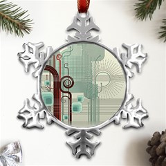 Green Red And White Line Digital Abstract Art Metal Small Snowflake Ornament by Bedest