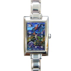 Multicolored Abstract Painting Artwork Psychedelic Colorful Rectangle Italian Charm Watch by Bedest