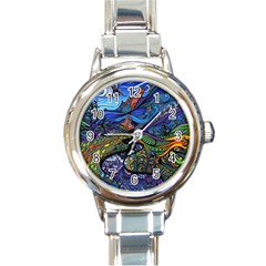 Multicolored Abstract Painting Artwork Psychedelic Colorful Round Italian Charm Watch by Bedest