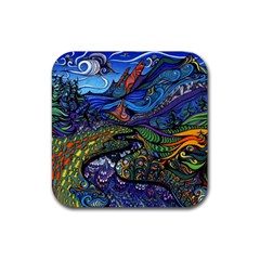 Multicolored Abstract Painting Artwork Psychedelic Colorful Rubber Coaster (square) by Bedest