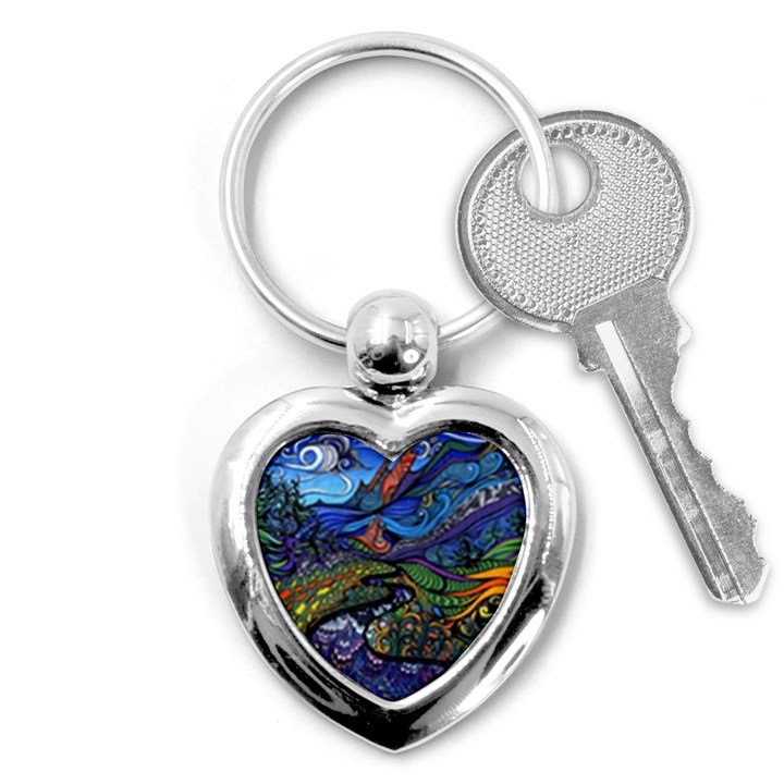 Multicolored Abstract Painting Artwork Psychedelic Colorful Key Chain (Heart)