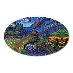 Multicolored Abstract Painting Artwork Psychedelic Colorful Oval Magnet by Bedest