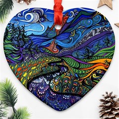 Multicolored Abstract Painting Artwork Psychedelic Colorful Heart Ornament (two Sides)