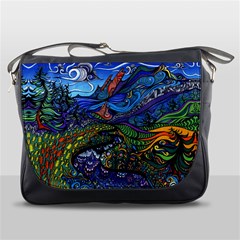 Multicolored Abstract Painting Artwork Psychedelic Colorful Messenger Bag by Bedest