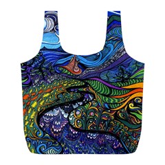 Multicolored Abstract Painting Artwork Psychedelic Colorful Full Print Recycle Bag (l) by Bedest