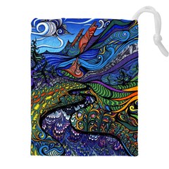 Multicolored Abstract Painting Artwork Psychedelic Colorful Drawstring Pouch (4xl) by Bedest