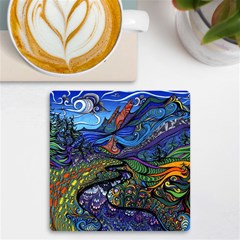 Multicolored Abstract Painting Artwork Psychedelic Colorful Uv Print Square Tile Coaster  by Bedest