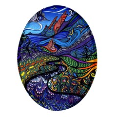 Multicolored Abstract Painting Artwork Psychedelic Colorful Oval Glass Fridge Magnet (4 Pack) by Bedest