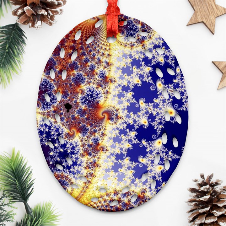 Psychedelic Colorful Abstract Trippy Fractal Mandelbrot Set Ornament (Oval Filigree)