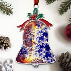 Psychedelic Colorful Abstract Trippy Fractal Mandelbrot Set Metal Holly Leaf Bell Ornament by Bedest