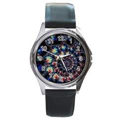 Psychedelic Colorful Abstract Trippy Fractal Round Metal Watch by Bedest