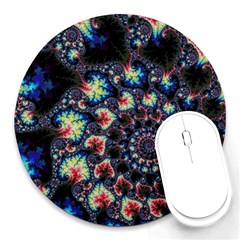 Psychedelic Colorful Abstract Trippy Fractal Round Mousepad by Bedest