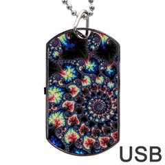 Psychedelic Colorful Abstract Trippy Fractal Dog Tag Usb Flash (two Sides) by Bedest