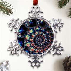 Psychedelic Colorful Abstract Trippy Fractal Metal Large Snowflake Ornament by Bedest