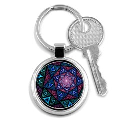 Purple Psychedelic Art Pattern Mosaic Design Fractal Art Key Chain (round) by Bedest