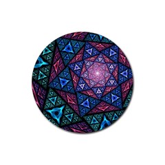 Purple Psychedelic Art Pattern Mosaic Design Fractal Art Rubber Round Coaster (4 Pack) by Bedest