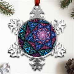 Purple Psychedelic Art Pattern Mosaic Design Fractal Art Metal Small Snowflake Ornament by Bedest