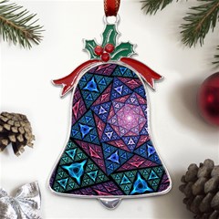 Purple Psychedelic Art Pattern Mosaic Design Fractal Art Metal Holly Leaf Bell Ornament by Bedest