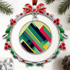 Abstract Geometric Design Pattern Metal X mas Wreath Ribbon Ornament by Bedest