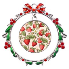 Strawberry Fruit Metal X mas Wreath Ribbon Ornament by Bedest