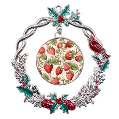 Strawberry Fruit Metal X mas Wreath Holly Leaf Ornament by Bedest