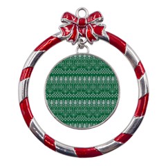 Christmas Knit Digital Metal Red Ribbon Round Ornament by Mariart