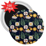 Flower Grey Pattern Floral 3  Magnets (100 pack) Front