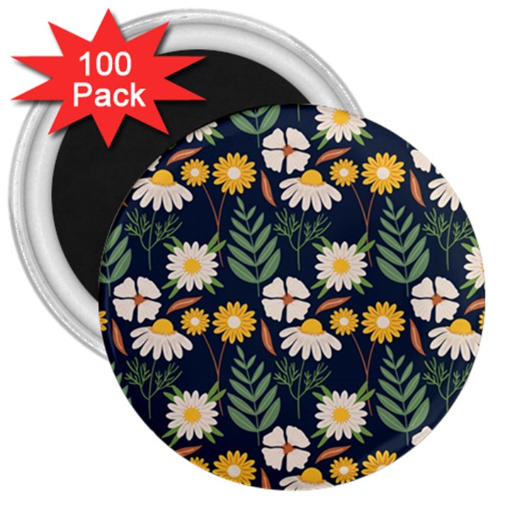 Flower Grey Pattern Floral 3  Magnets (100 pack)