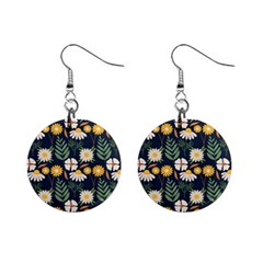 Flower Grey Pattern Floral Mini Button Earrings