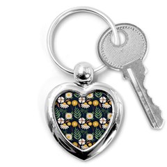 Flower Grey Pattern Floral Key Chain (heart) by Dutashop