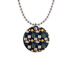 Flower Grey Pattern Floral 1  Button Necklace