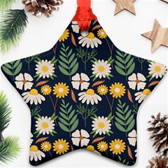 Flower Grey Pattern Floral Star Ornament (two Sides) by Dutashop