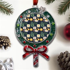 Flower Grey Pattern Floral Metal X mas Lollipop With Crystal Ornament