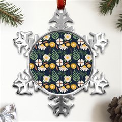 Flower Grey Pattern Floral Metal Small Snowflake Ornament