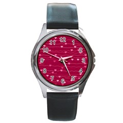 Hearts Valentine Love Background Round Metal Watch by Proyonanggan