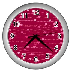 Hearts Valentine Love Background Wall Clock (silver) by Proyonanggan