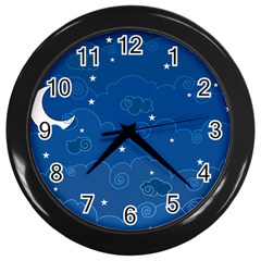 Sky Night Moon Clouds Crescent Wall Clock (black) by Proyonanggan